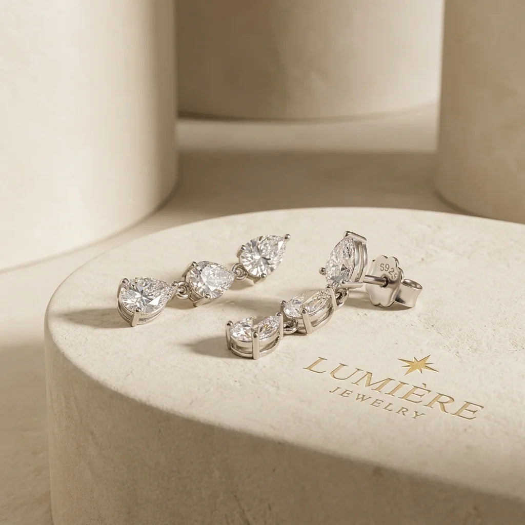 Trinity Drop Earrings · S925 Silver & Moissanite