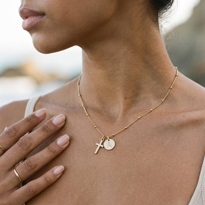 Selah Cross Initial Gold Necklace