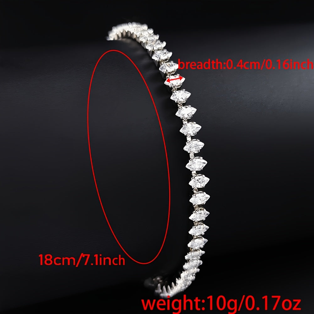 2024 New Marquise Oval Square Cut Luxury Silver Color on Hand Tennis Bracelet Bangle for Women Party Gift Jewelry S7062