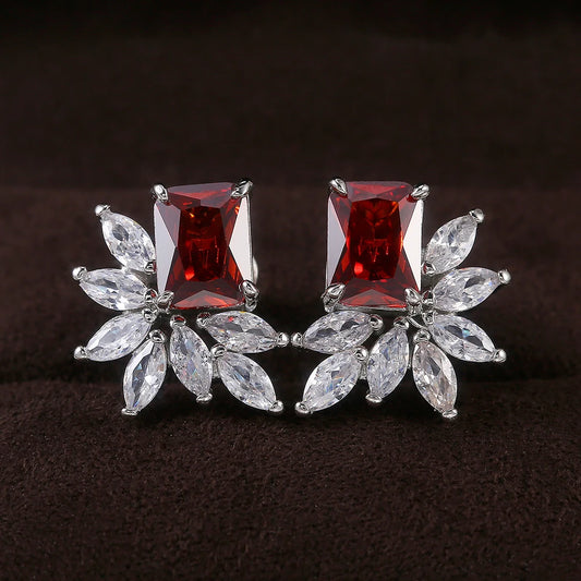 Huitan Gorgeous Bridal Wedding Engagement Earrings Dazzling Cubic Zirconia Modern Design Party Statement Stud Earrings for Women