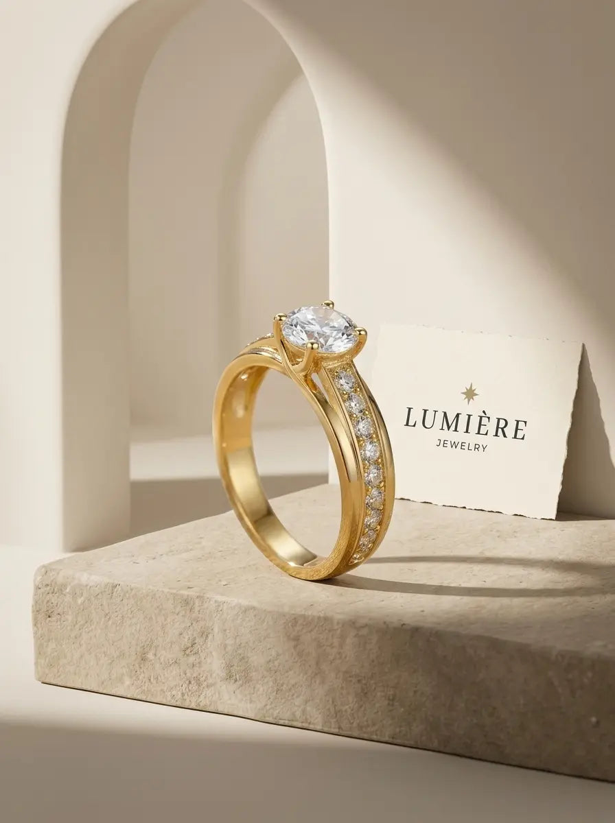 Lumière Solitaire Pavé Ring · Moissanite