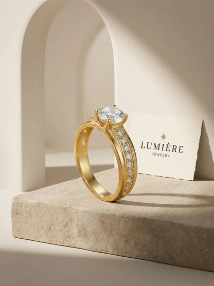 Lumière Solitaire Pavé Ring · Moissanite
