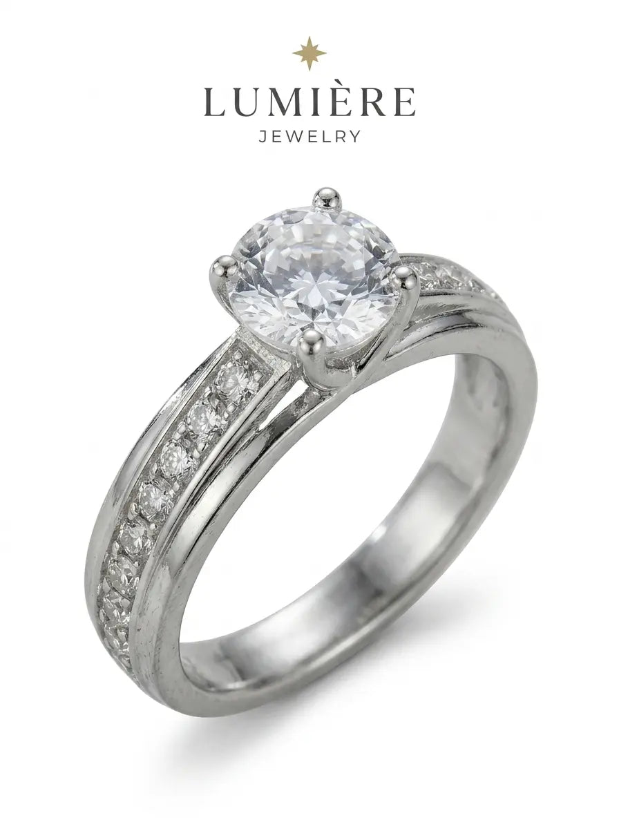 Lumière Solitaire Pavé Ring · Moissanite