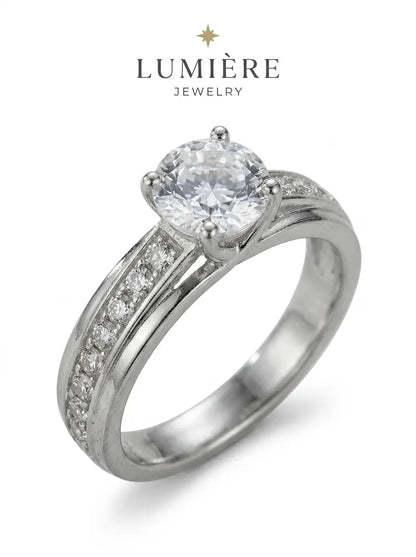 Lumière Solitaire Pavé Ring · Moissanite