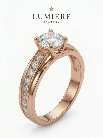 Lumière Solitaire Pavé Ring · Moissanite