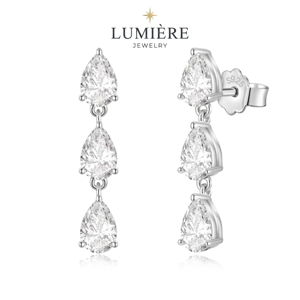 Trinity Drop Earrings · S925 Silver & Moissanite