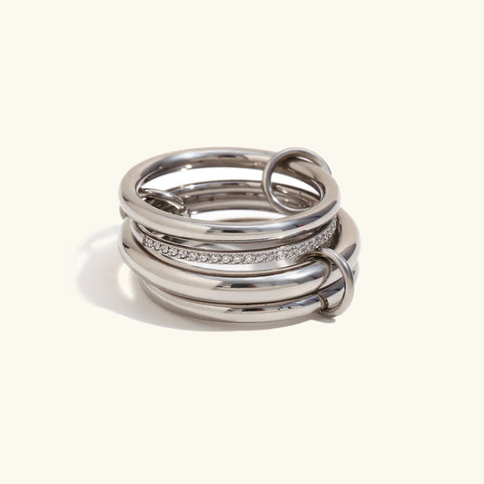 Neige Ring Stack · Rhodium Finish & Hand-Set Stones