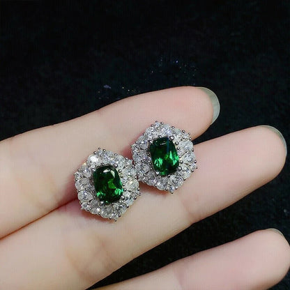 Huitan Modern Fashion Design Green CZ Stud Earrings Temperament Lady Accessories Wedding Party Silver Color Jewelry for Women