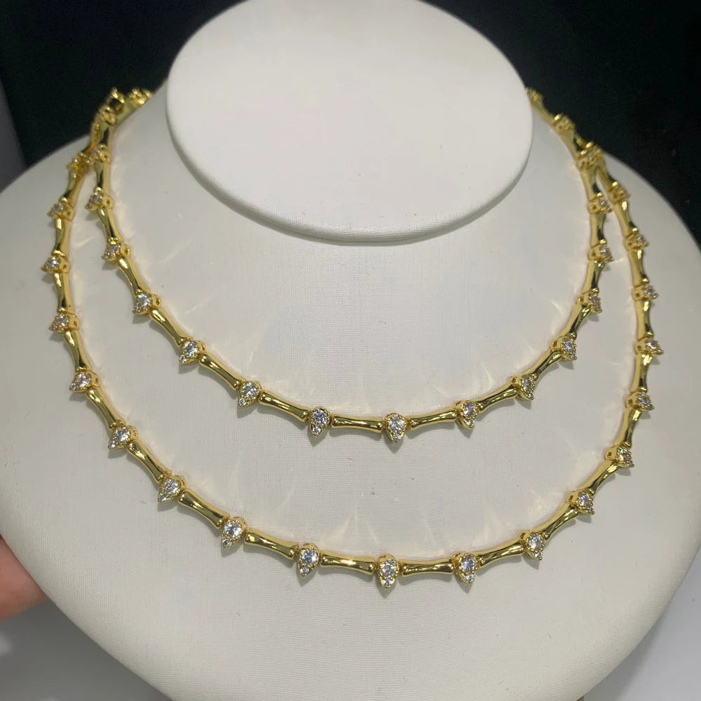 2025 Hot Selling Fashion Women Jewelry Set Gold Color 5A CZ Tear Drop Dog Bone Charm Link Chain Choker Necklace Bracelet