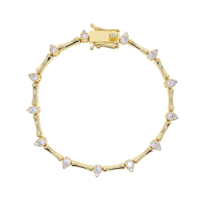 2025 Hot Selling Fashion Women Jewelry Set Gold Color 5A CZ Tear Drop Dog Bone Charm Link Chain Choker Necklace Bracelet