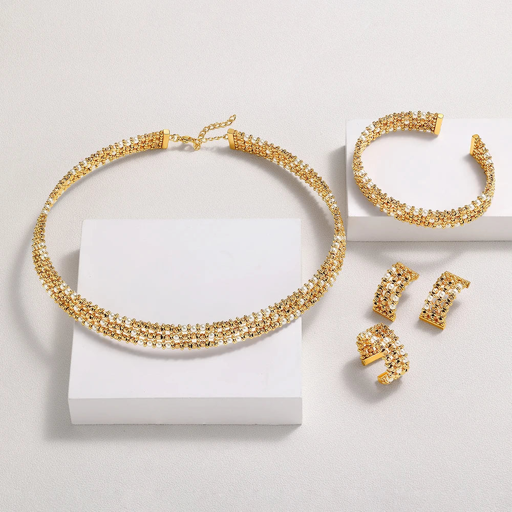 Dubai Wedding Bridal Full Jewelry Sets For Women Party Luxury Nigeria Gold Plated Beads Choker Necklace Jewelry Set