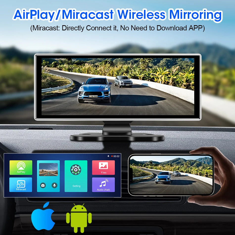 DriveHub 4K: 11" Smart Dash Cam with Wireless CarPlay & Android Auto