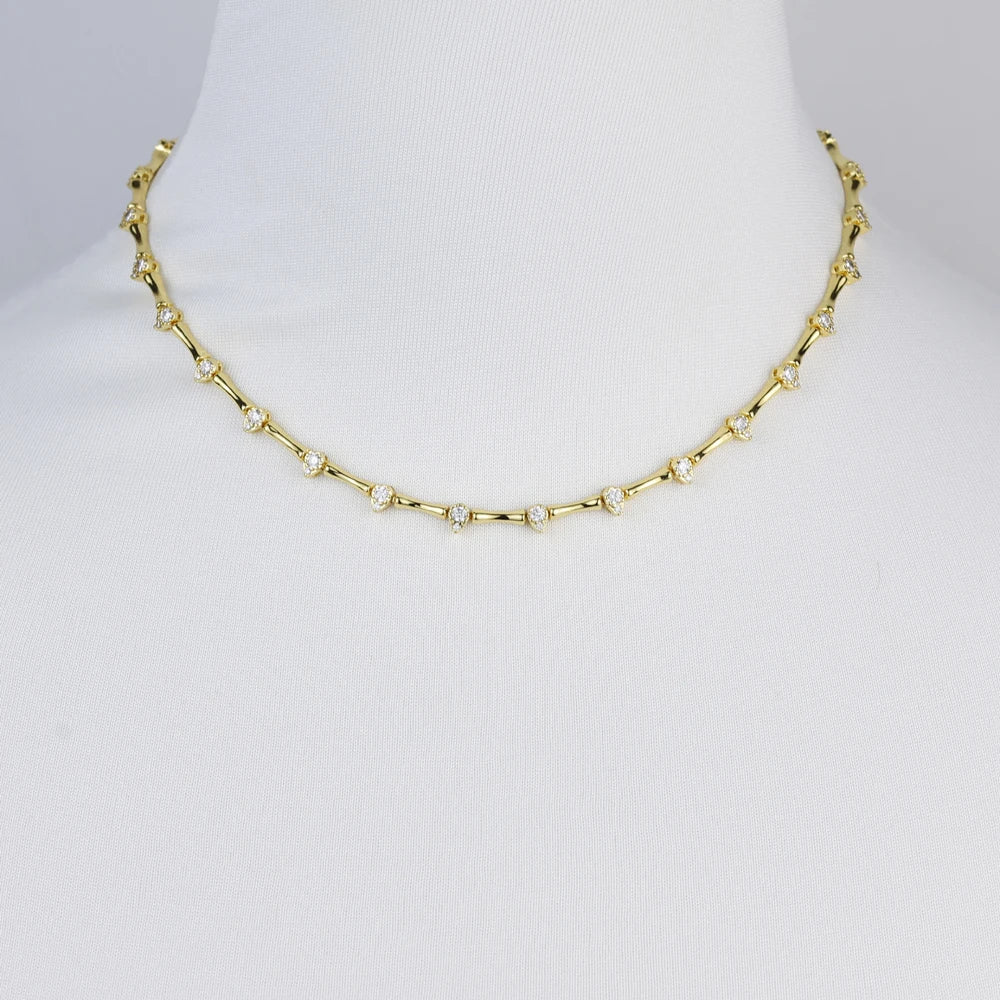 2025 Hot Selling Fashion Women Jewelry Set Gold Color 5A CZ Tear Drop Dog Bone Charm Link Chain Choker Necklace Bracelet