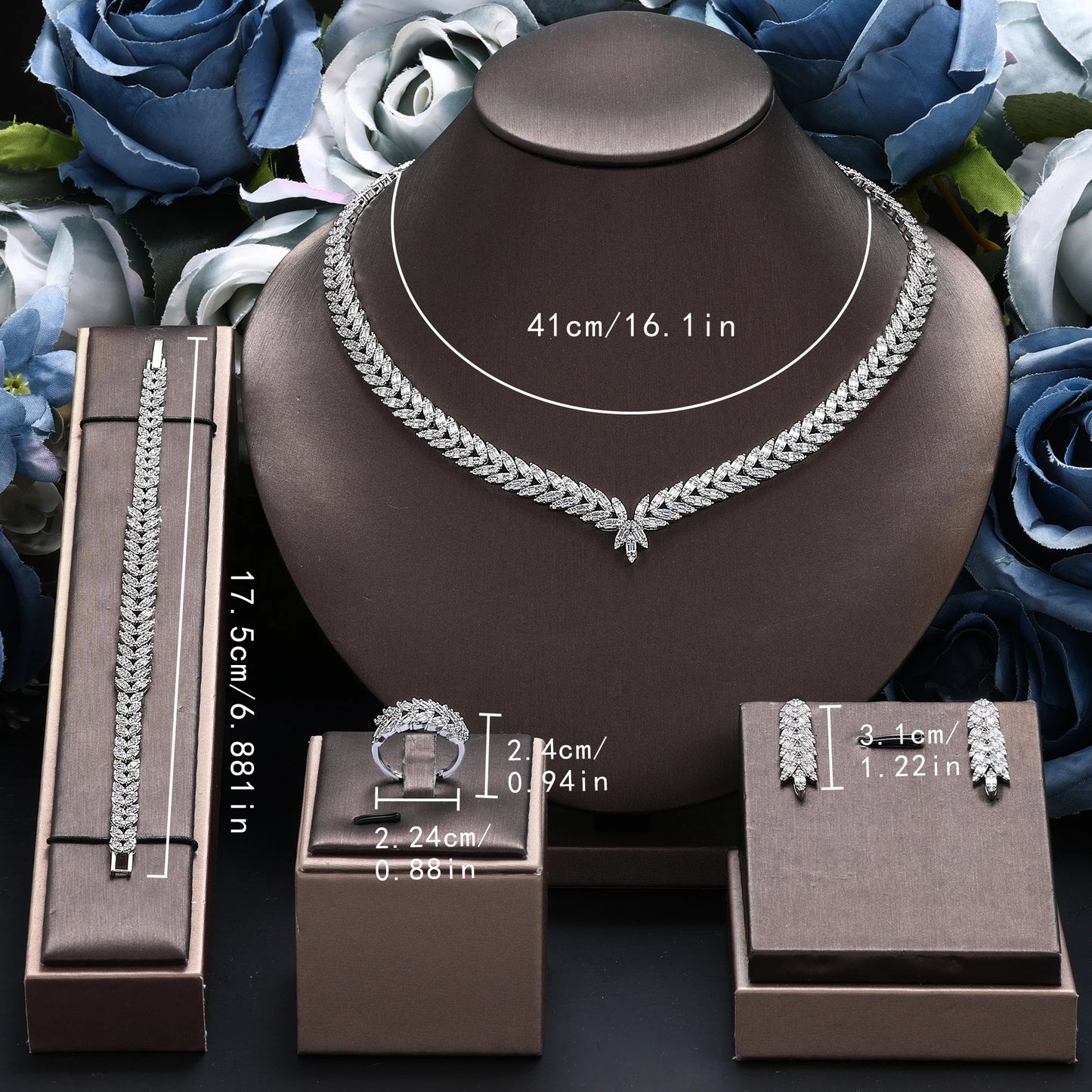 Luxury Women Jewelry Elegant Shape Bridal CZ necklace earrings bracelet ring jewelry sets & m Big Wedding Jewelry Sets For Bride