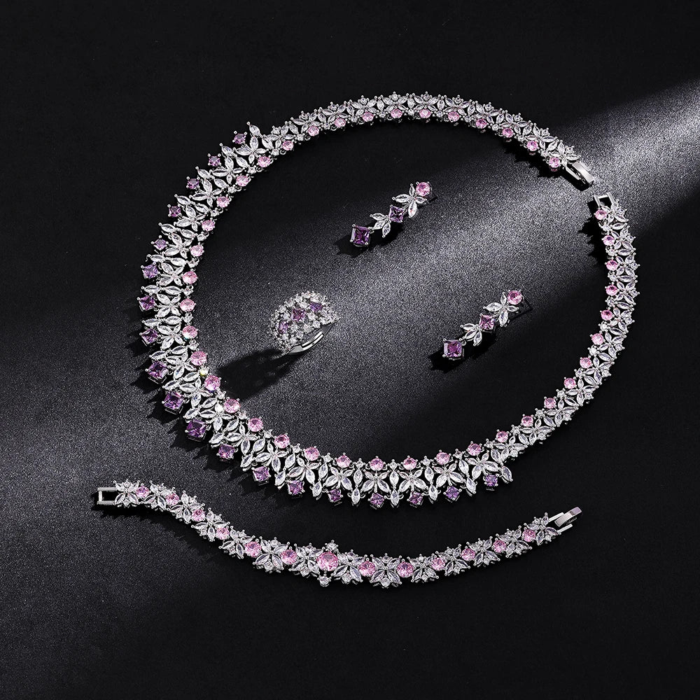 2025 New 4-piece Ring Cubic Zirconia Bridal Wedding Jewelry Set, Dubai Nigeria Crystal Wedding Jewelry Set