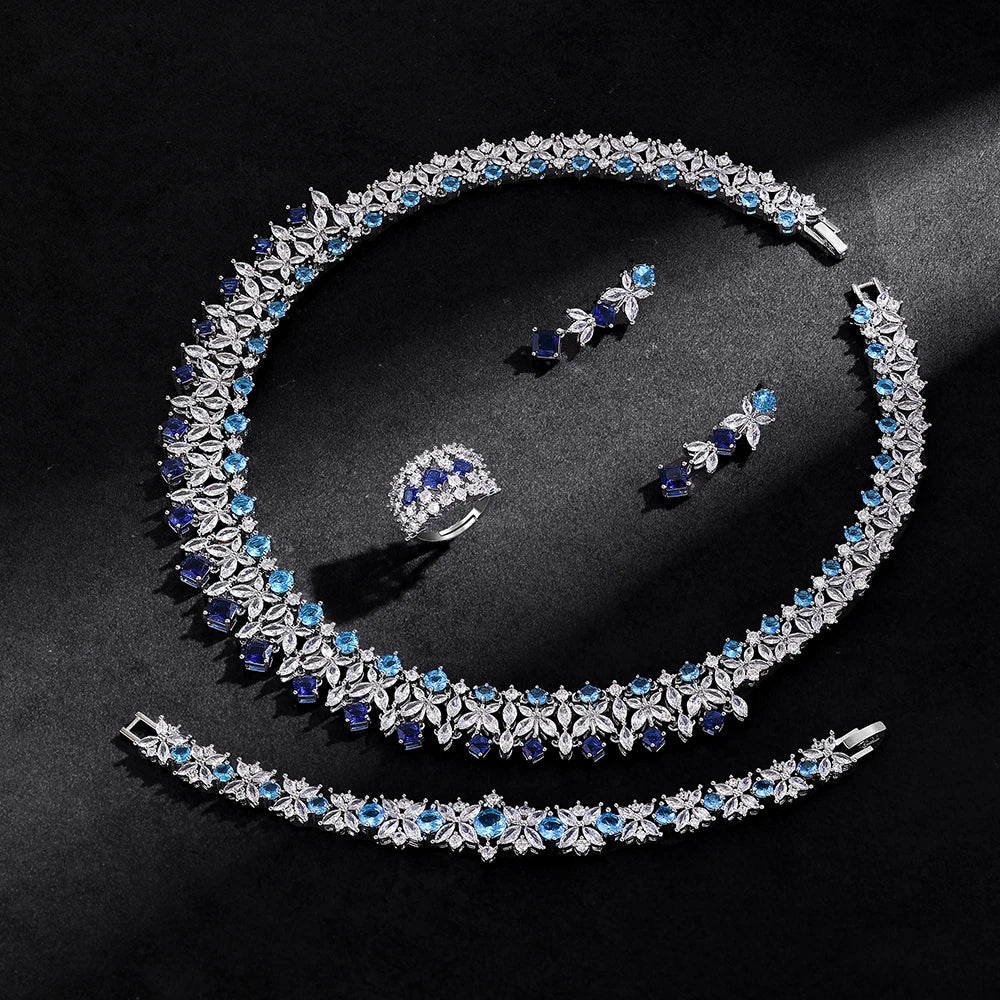 2025 New 4-piece Ring Cubic Zirconia Bridal Wedding Jewelry Set, Dubai Nigeria Crystal Wedding Jewelry Set