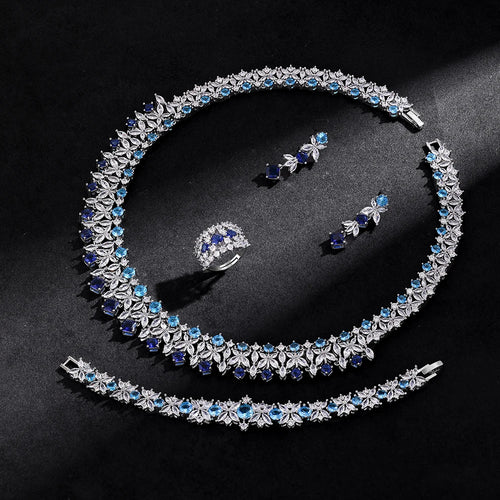 2025 New 4-piece Ring Cubic Zirconia Bridal Wedding Jewelry Set, Dubai Nigeria Crystal Wedding Jewelry Set