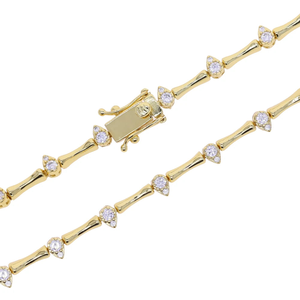 2025 Hot Selling Fashion Women Jewelry Set Gold Color 5A CZ Tear Drop Dog Bone Charm Link Chain Choker Necklace Bracelet