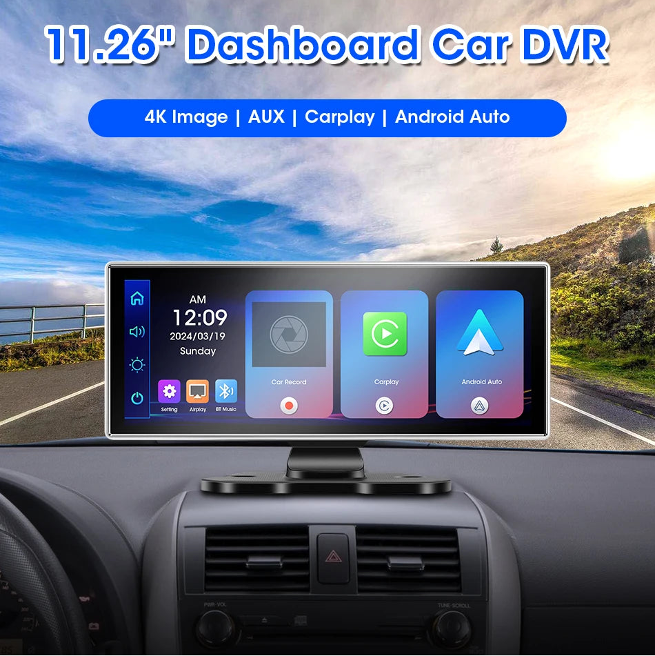 DriveHub 4K: 11" Smart Dash Cam with Wireless CarPlay & Android Auto