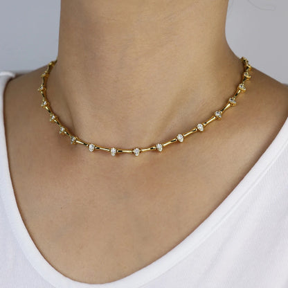 2025 Hot Selling Fashion Women Jewelry Set Gold Color 5A CZ Tear Drop Dog Bone Charm Link Chain Choker Necklace Bracelet