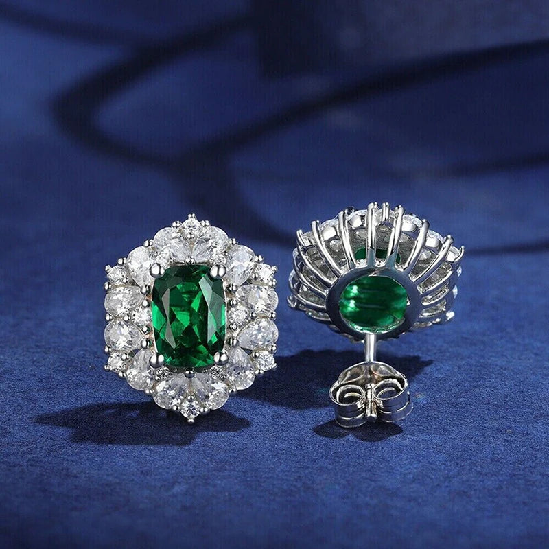 Huitan Modern Fashion Design Green CZ Stud Earrings Temperament Lady Accessories Wedding Party Silver Color Jewelry for Women