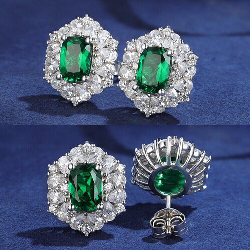 Huitan Modern Fashion Design Green CZ Stud Earrings Temperament Lady Accessories Wedding Party Silver Color Jewelry for Women