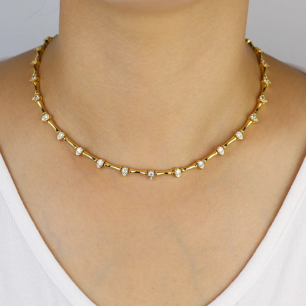 2025 Hot Selling Fashion Women Jewelry Set Gold Color 5A CZ Tear Drop Dog Bone Charm Link Chain Choker Necklace Bracelet