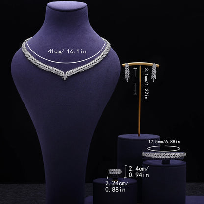 Luxury Women Jewelry Elegant Shape Bridal CZ necklace earrings bracelet ring jewelry sets & m Big Wedding Jewelry Sets For Bride