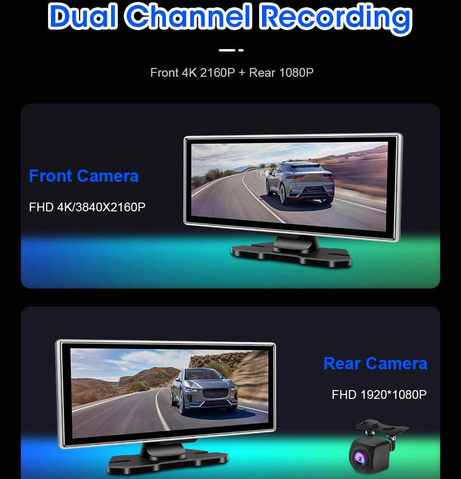 DriveHub 4K: 11" Smart Dash Cam with Wireless CarPlay & Android Auto