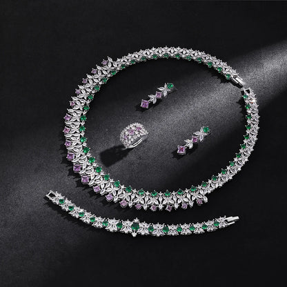 2025 New 4-piece Ring Cubic Zirconia Bridal Wedding Jewelry Set, Dubai Nigeria Crystal Wedding Jewelry Set