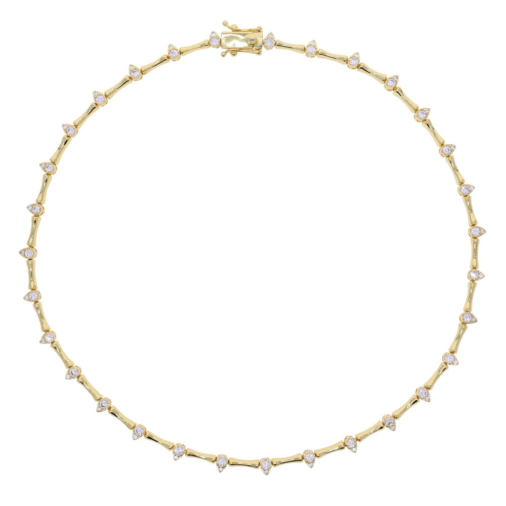 2025 Hot Selling Fashion Women Jewelry Set Gold Color 5A CZ Tear Drop Dog Bone Charm Link Chain Choker Necklace Bracelet