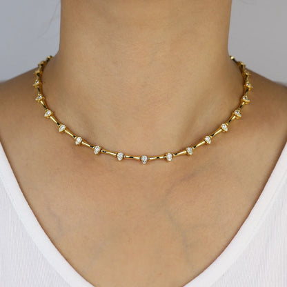 2025 Hot Selling Fashion Women Jewelry Set Gold Color 5A CZ Tear Drop Dog Bone Charm Link Chain Choker Necklace Bracelet