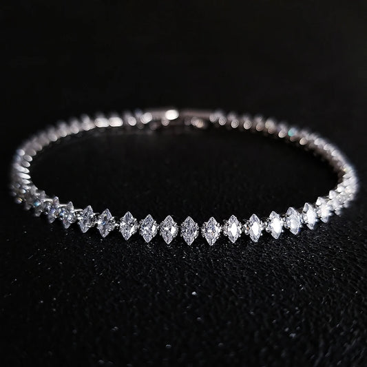 2024 New Marquise Oval Square Cut Luxury Silver Color on Hand Tennis Bracelet Bangle for Women Party Gift Jewelry S7062