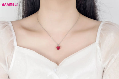 Fine 925 Sterling Silver Color Jewelry Gift Sets for Women Female Romantic Heart Zircon Huggie Earrings Pendant Necklace Ring