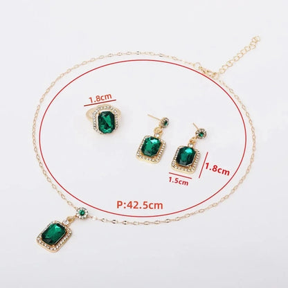 Gold-plated Rhinestone Necklace Earrings Ring Jewelry Set Ladies Charm Jewelry Light Luxury Fashion Style Bridal Gifts