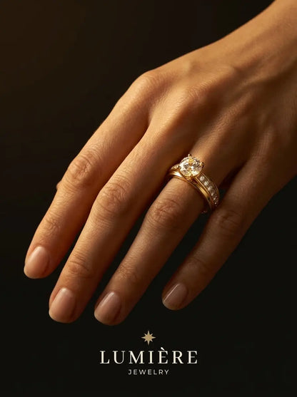 Lumière Solitaire Pavé Ring · Moissanite