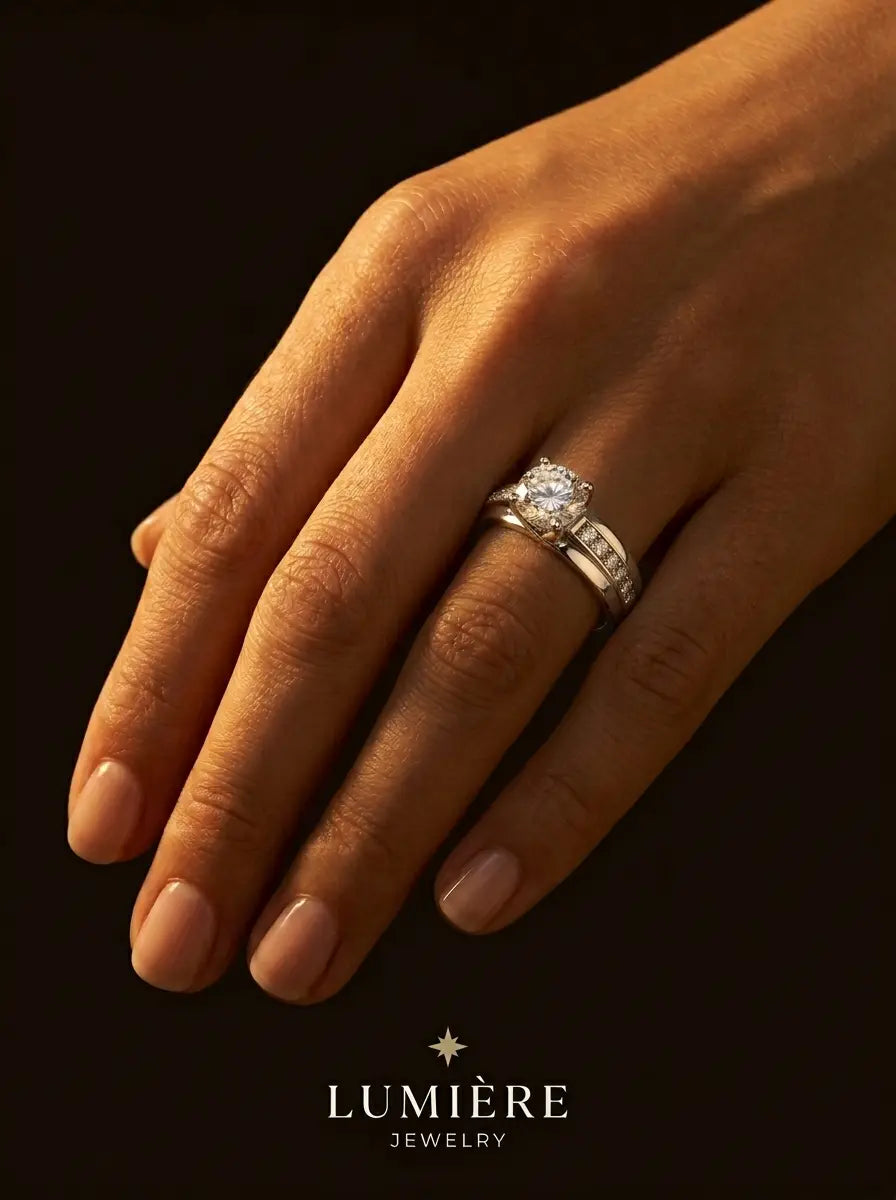 Lumière Solitaire Pavé Ring · Moissanite