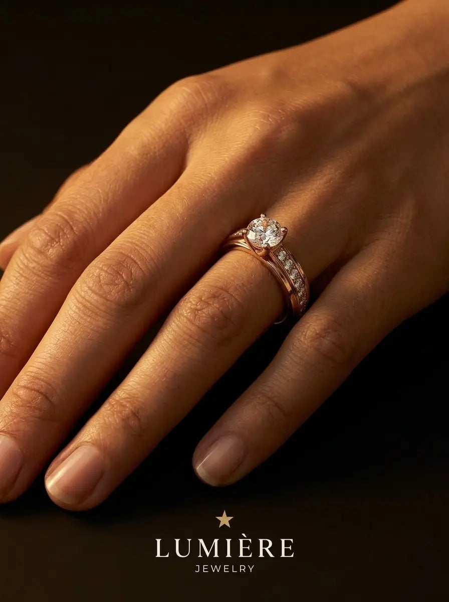 Lumière Solitaire Pavé Ring · Moissanite