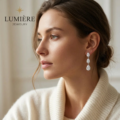 Trinity Drop Earrings · S925 Silver & Moissanite