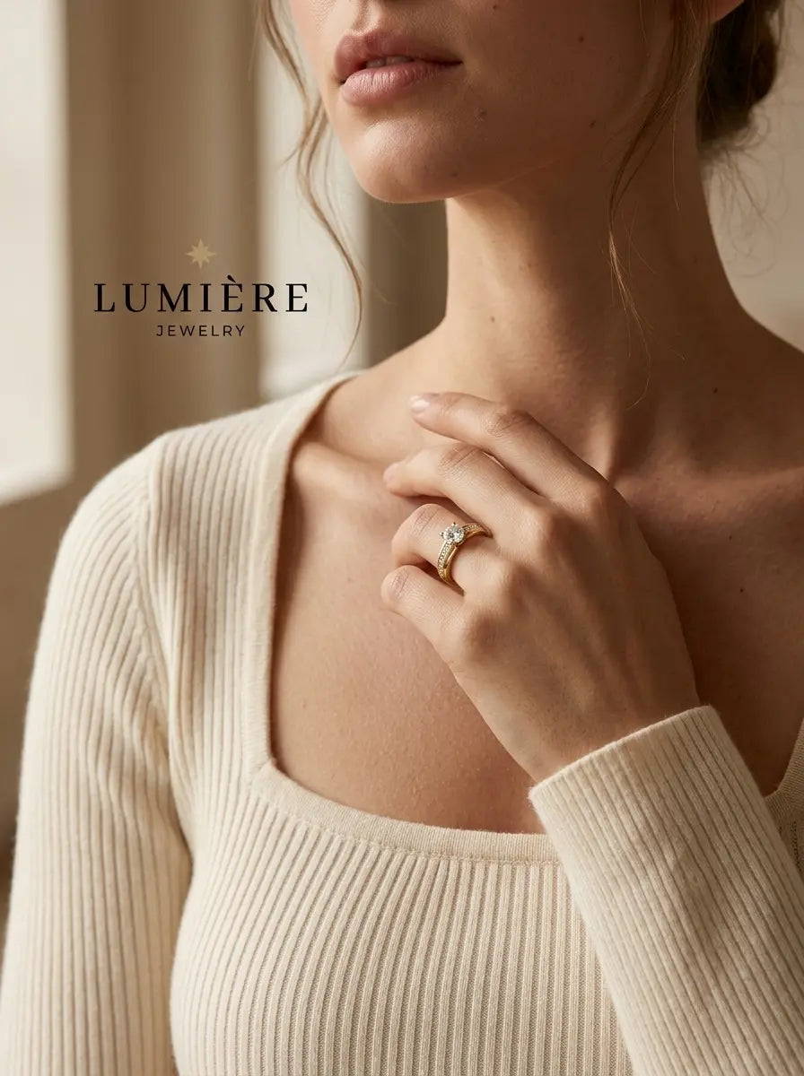 Lumière Solitaire Pavé Ring · Moissanite