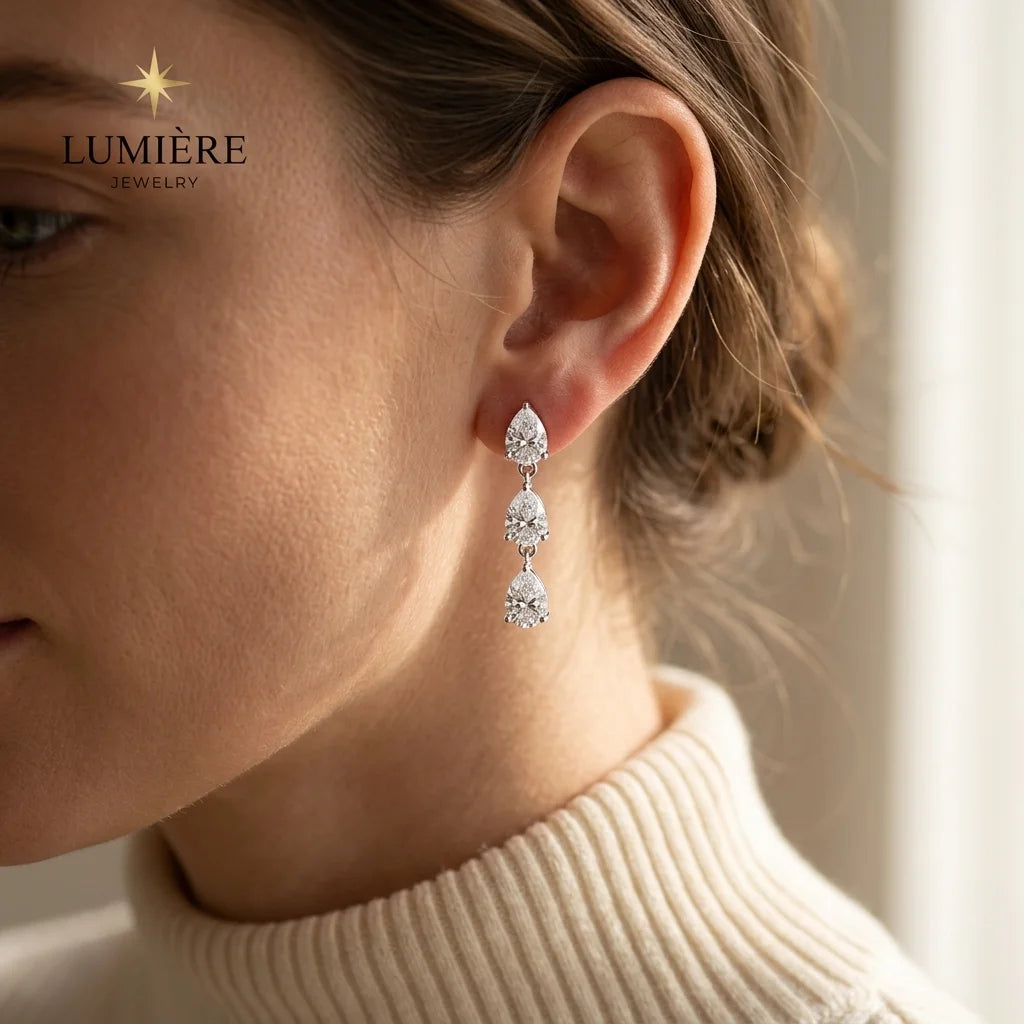 Trinity Drop Earrings · S925 Silver & Moissanite