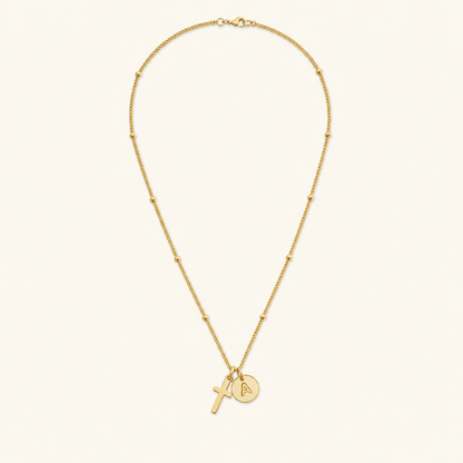 Selah Cross Initial Gold Necklace