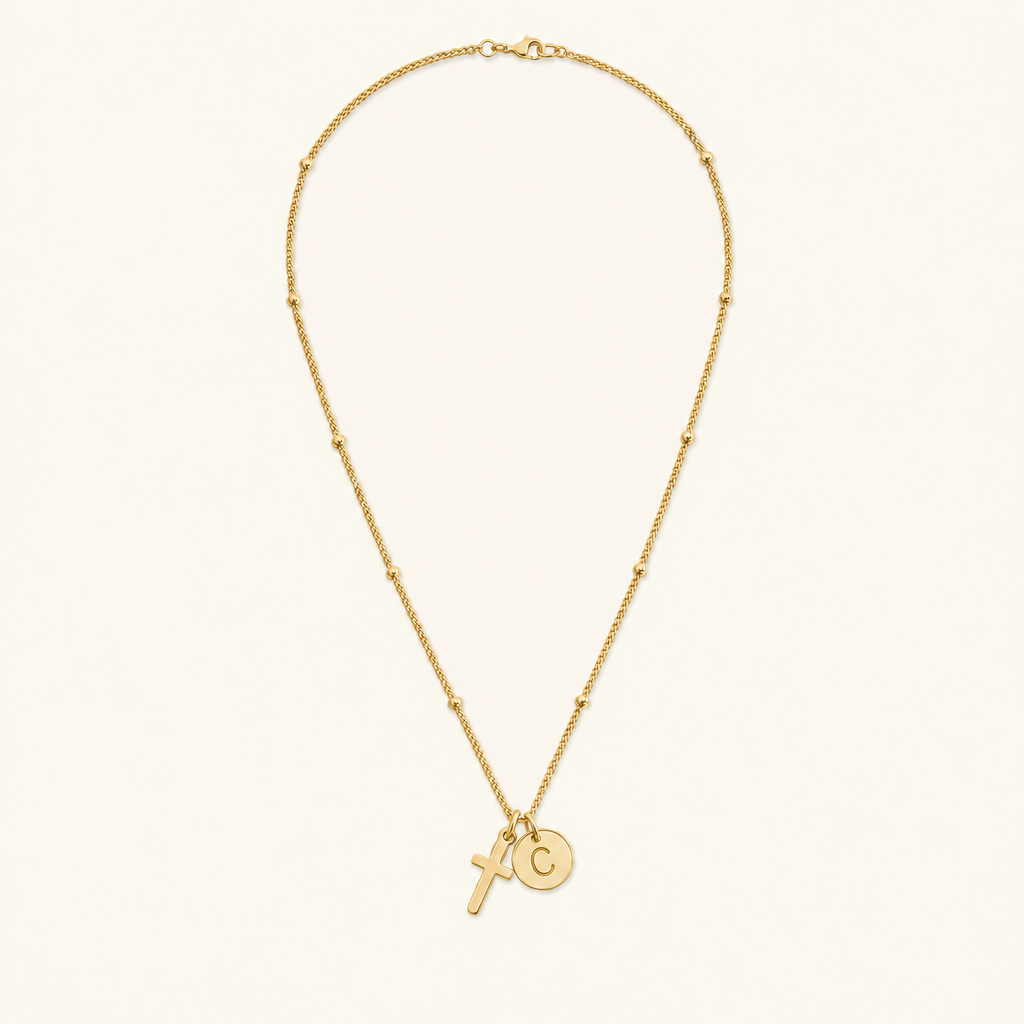 Selah Cross Initial Gold Necklace