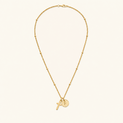 Selah Cross Initial Gold Necklace