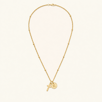Selah Cross Initial Gold Necklace