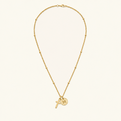 Selah Cross Initial Gold Necklace