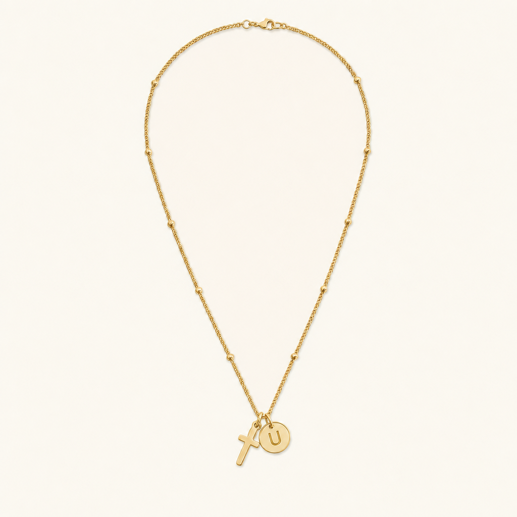 Selah Cross Initial Gold Necklace